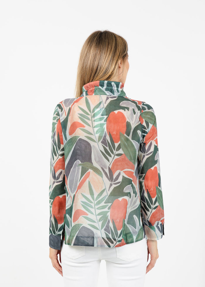 Terra Abstract Tropical Leaf Blouse in Green Olive available at Barbara Katz