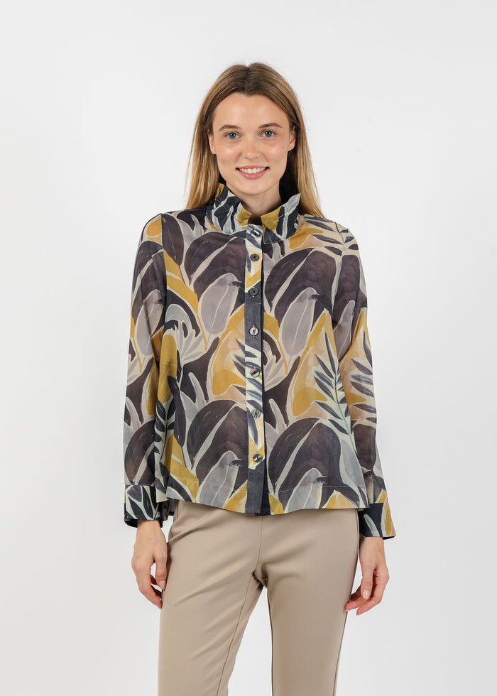 Terra Abstract Tropical Leaf Blouse in Midnight available at Barbara Katz