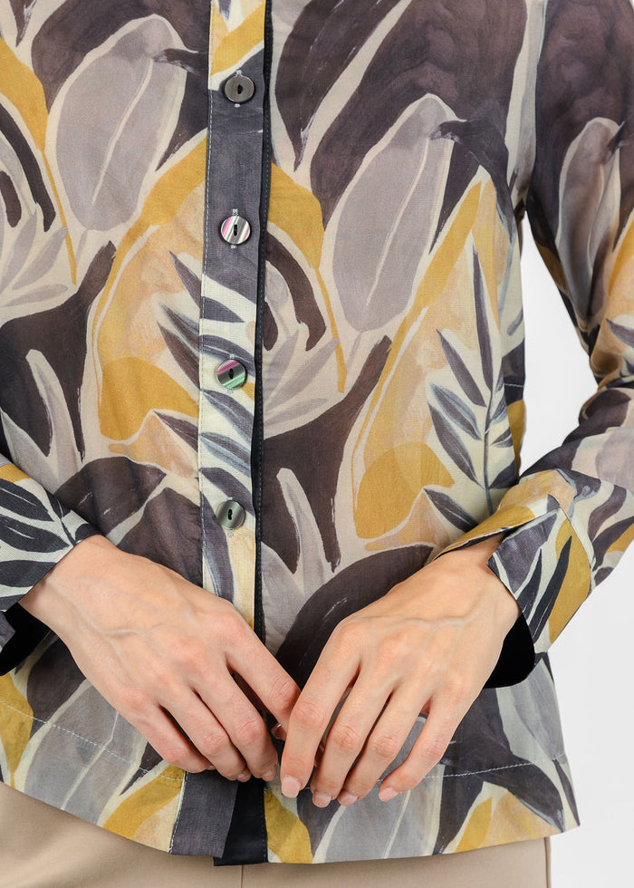 Terra Abstract Tropical Leaf Blouse in Midnight available at Barbara Katz
