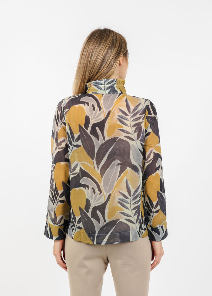 Terra Abstract Tropical Leaf Blouse in Midnight available at Barbara Katz