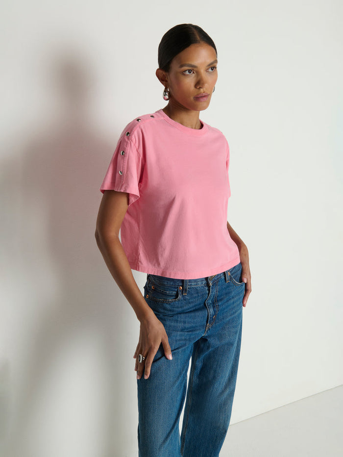 Nation Los Angeles Ada Button Tee in Quartz available at Barbara Katz