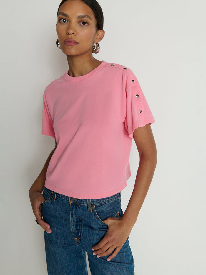 Nation Los Angeles Ada Button Tee in Quartz available at Barbara Katz