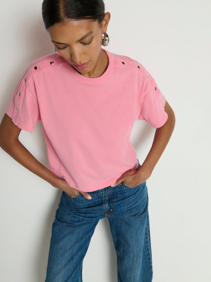 Nation Los Angeles Ada Button Tee in Quartz available at Barbara Katz