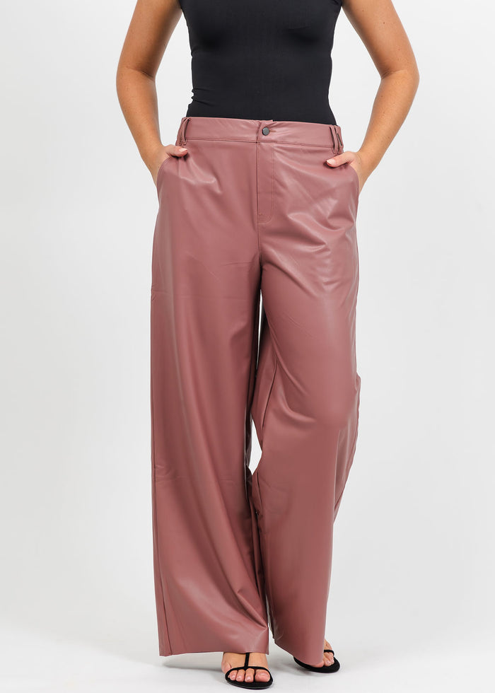Lysse Ada Pull-On Transeasonal Vegan Leather Trouser in Antique Rose available at Barbara Katz