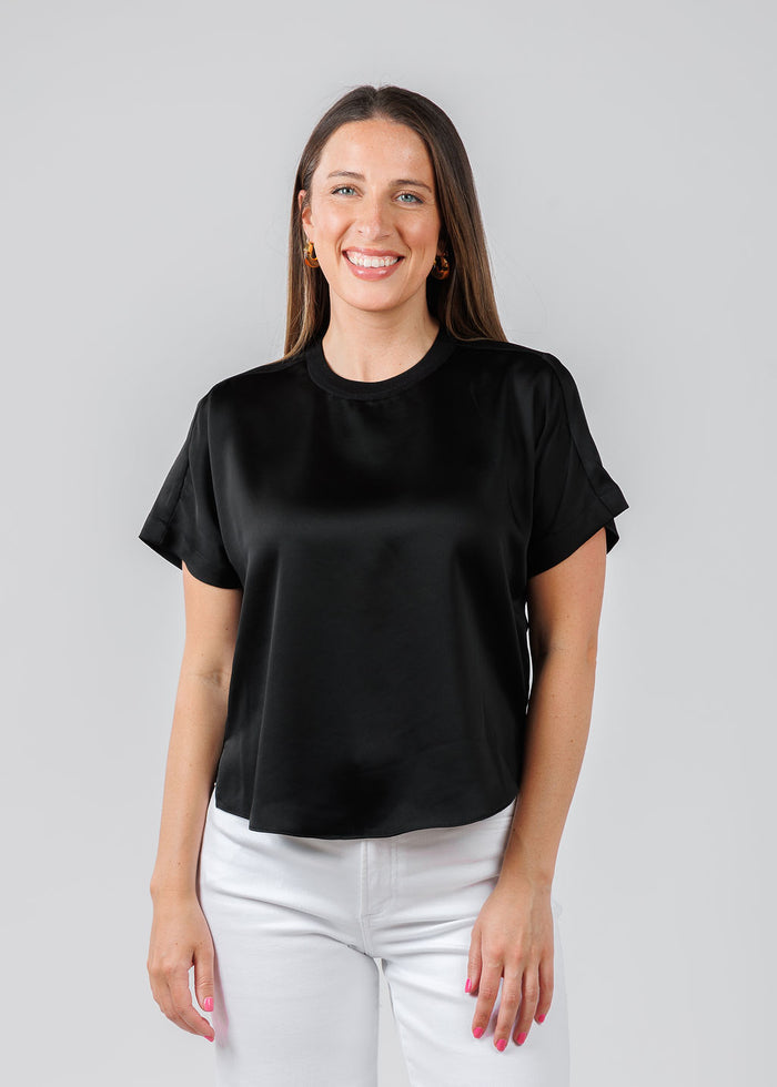 Simkhai Addy Short Sleeve Knit Back T- Shirt in Black available at Barbara Katz