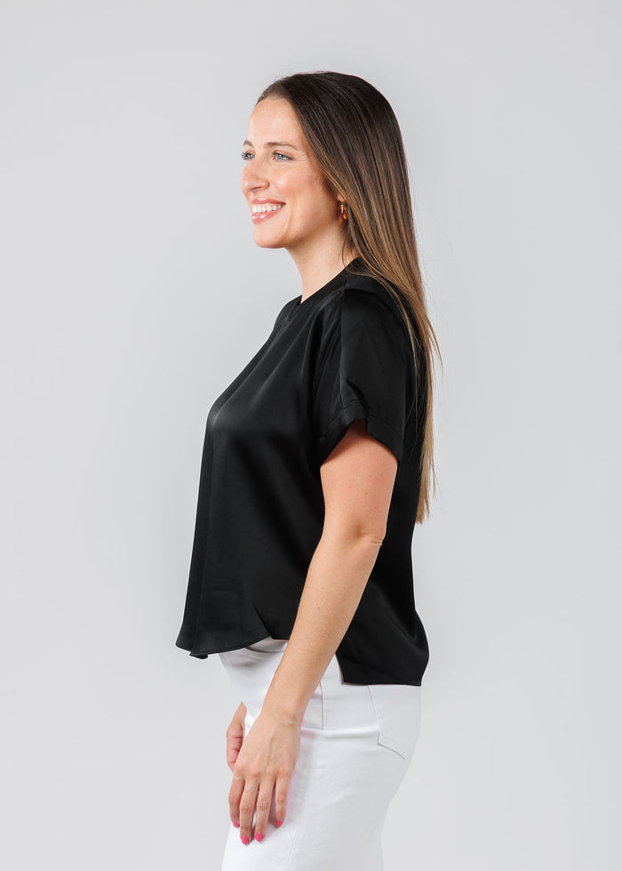 Simkhai Addy Short Sleeve Knit Back T- Shirt in Black available at Barbara Katz
