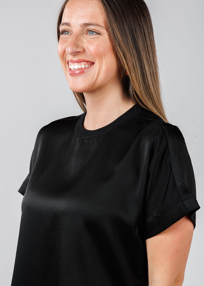Simkhai Addy Short Sleeve Knit Back T- Shirt in Black available at Barbara Katz