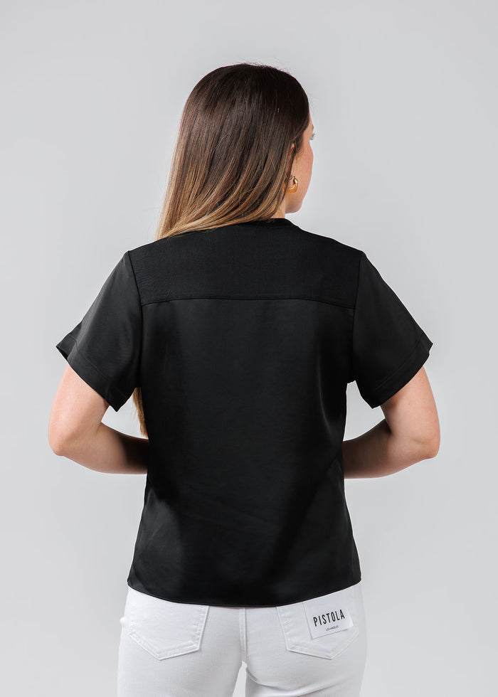 Simkhai Addy Short Sleeve Knit Back T- Shirt in Black available at Barbara Katz