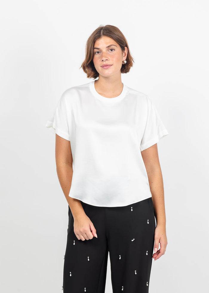 Simkhai Addy Short Sleeve Knit Back T- Shirt in White available at Barbara Katz