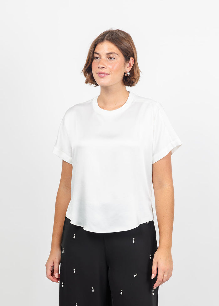 Simkhai Addy Short Sleeve Knit Back T- Shirt in White available at Barbara Katz