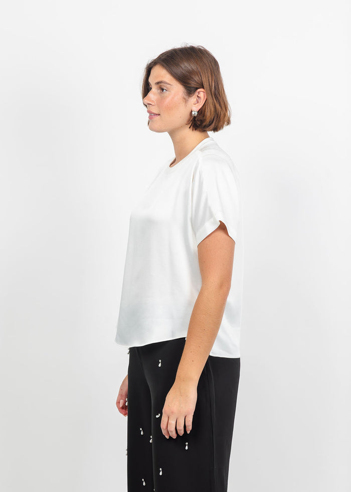 Simkhai Addy Short Sleeve Knit Back T- Shirt in White available at Barbara Katz