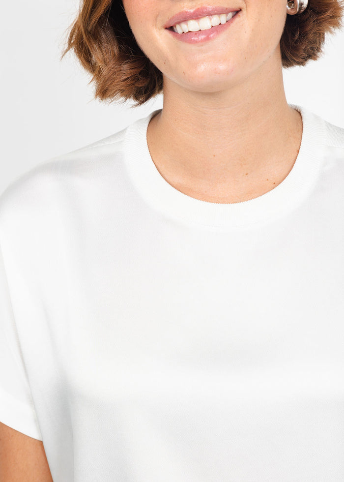 Simkhai Addy Short Sleeve Knit Back T- Shirt in White available at Barbara Katz