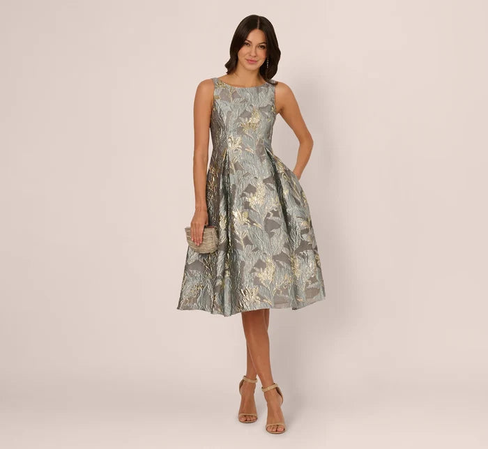 Adrianna Papell Tea Length Jacquard Dress AP1E211199