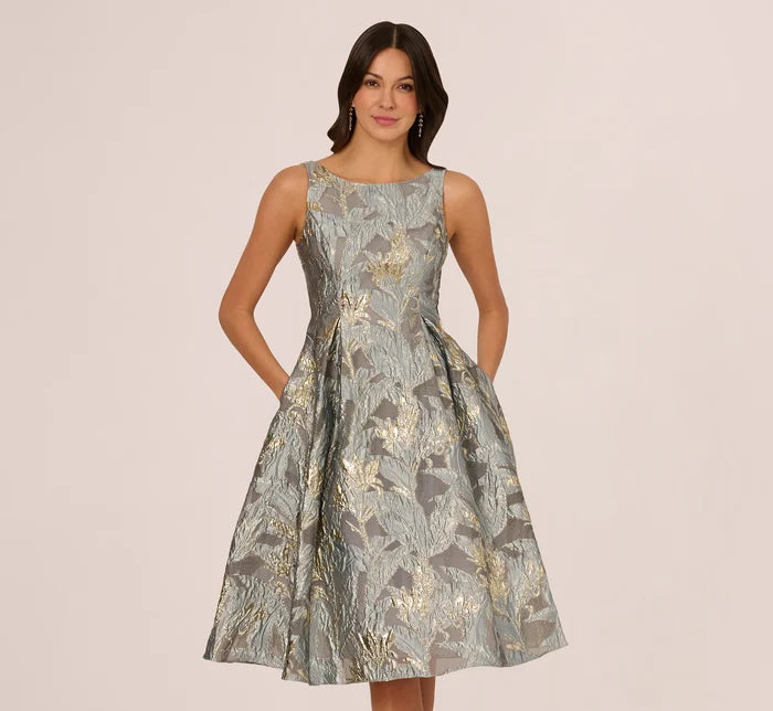 Adrianna Papell Tea Length Jacquard Dress AP1E211199