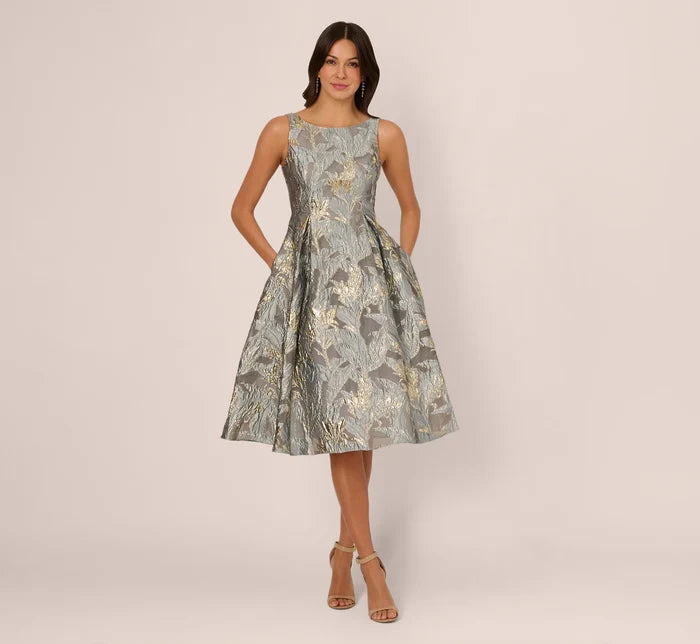 Adrianna Papell Tea Length Jacquard Dress AP1E211199