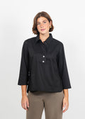 Hinson Wu Aileen 3/4 Sleeve Button Back Top in Black available at Barbara Katz