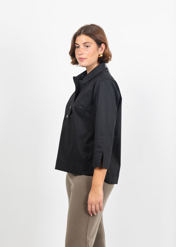 Hinson Wu Aileen 3/4 Sleeve Button Back Top in Black available at Barbara Katz