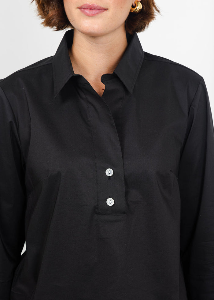 Hinson Wu Aileen 3/4 Sleeve Button Back Top in Black available at Barbara Katz