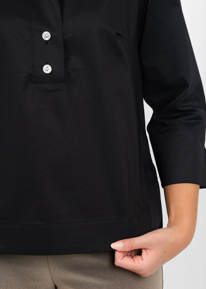 Hinson Wu Aileen 3/4 Sleeve Button Back Top in Black available at Barbara Katz