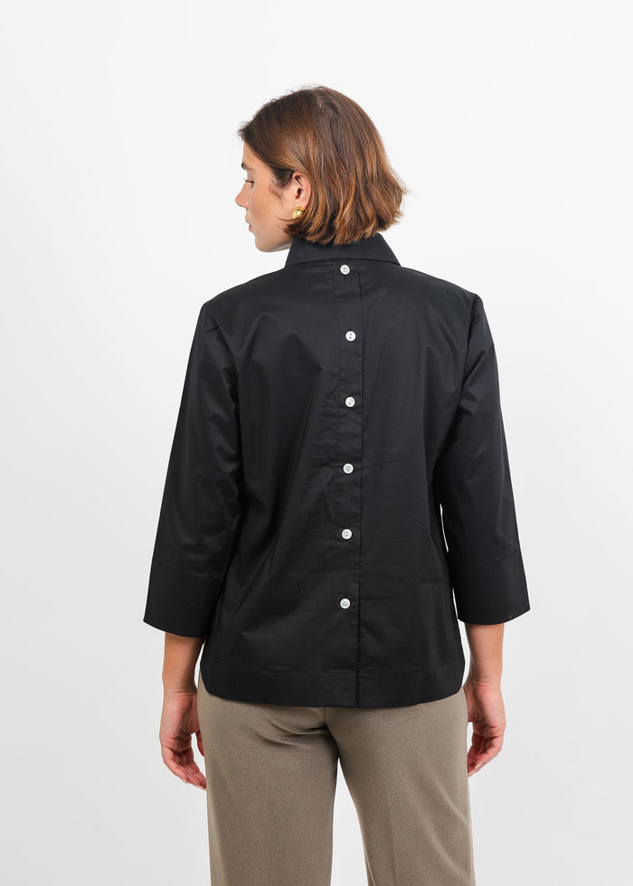 Hinson Wu Aileen 3/4 Sleeve Button Back Top in Black available at Barbara Katz