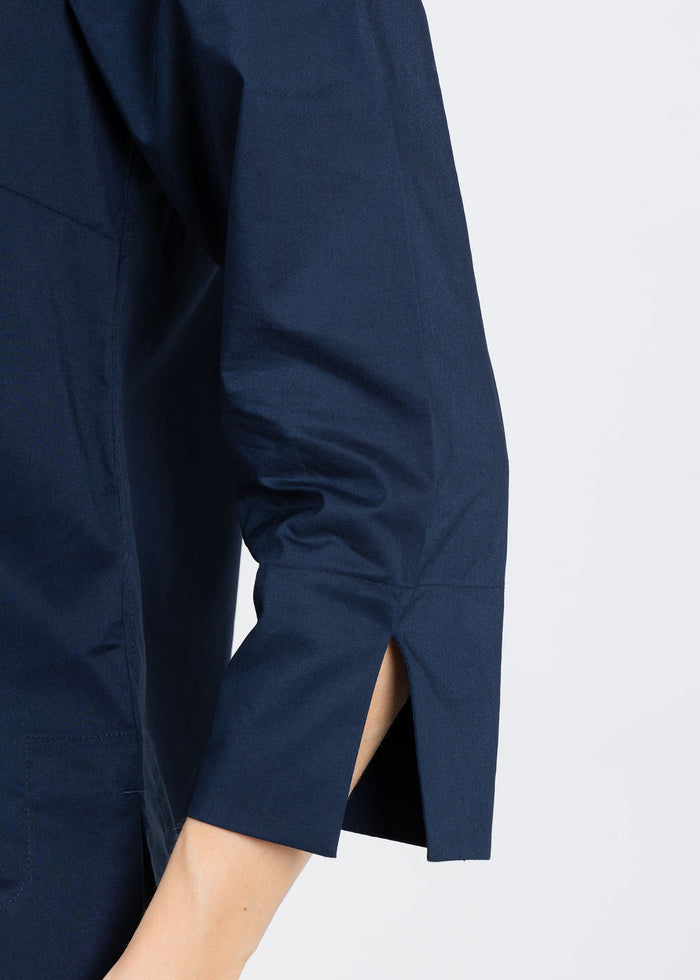 Hinson Wu Aileen 3/4 Sleeve Button Back Top in Navy available at Barbara Katz