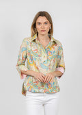 Hinson Wu Aileen 3/4 Sleeve Festive Paisley Shirt available at Barbara Katz