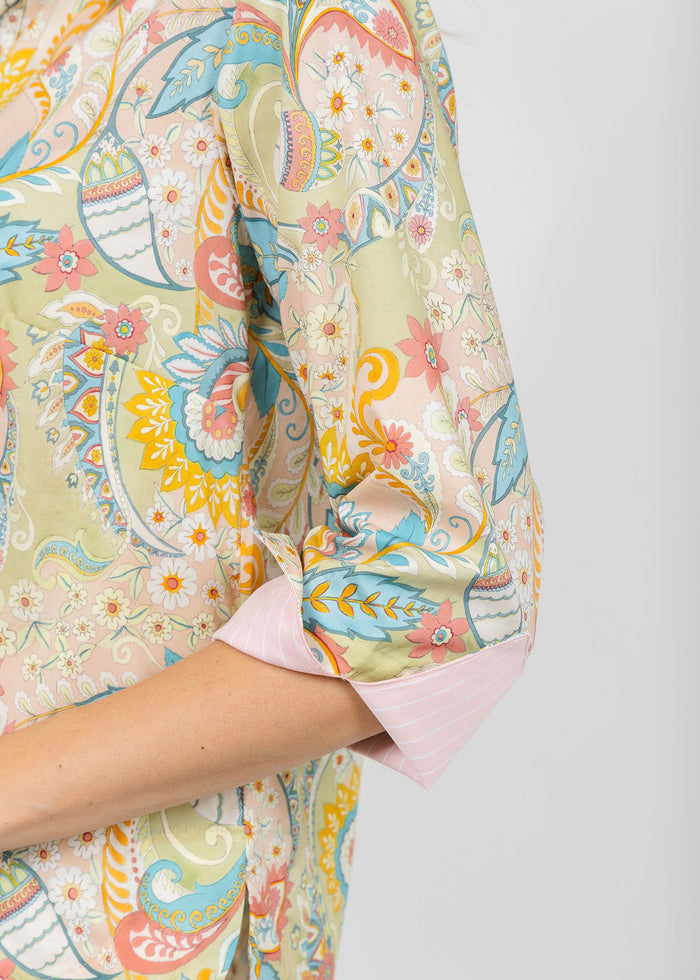Hinson Wu Aileen 3/4 Sleeve Festive Paisley Shirt available at Barbara Katz