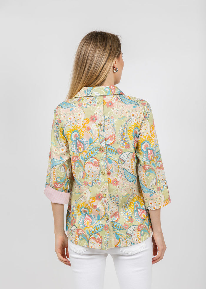 Hinson Wu Aileen 3/4 Sleeve Festive Paisley Shirt available at Barbara Katz