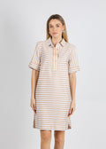 Hinson Wu Aileen Short Sleeve Stripe Gingham Dress in Latte available at Barbara Katz