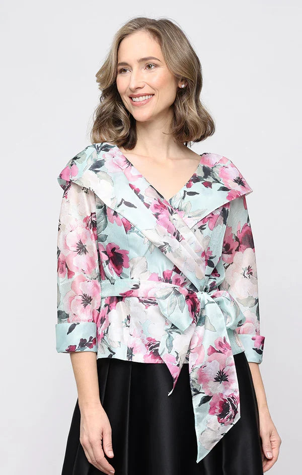 Alex Evenings 3/4 Sleeve Printed Collar Blouse 8392032