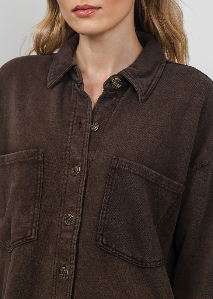 Z Supply All Day Knit Denim Jacket in Dark Chocolate available at Barbara Katz
