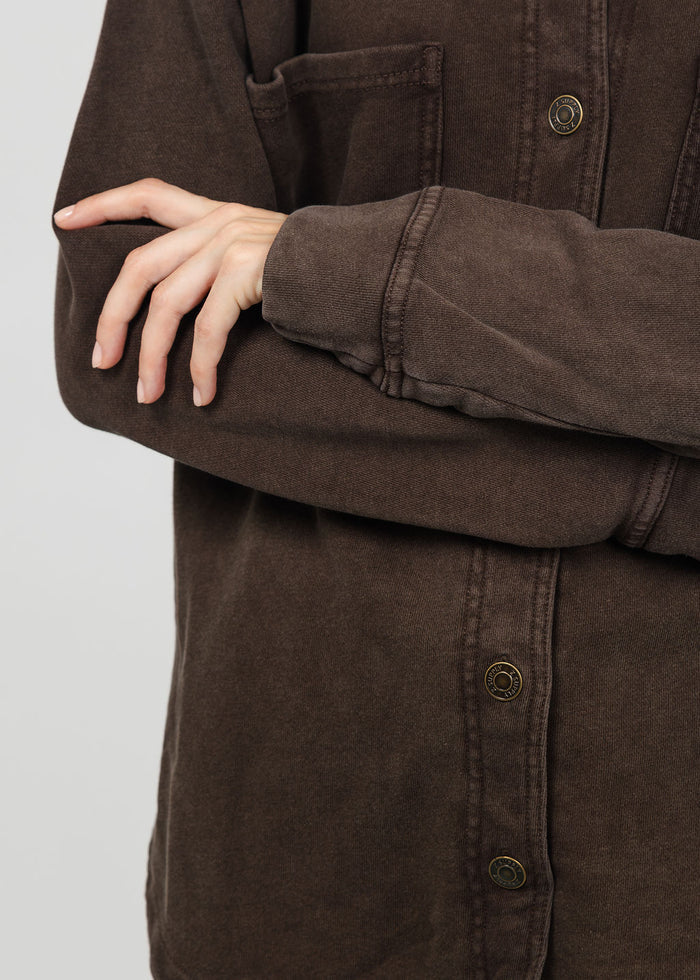 Z Supply All Day Knit Denim Jacket in Dark Chocolate available at Barbara Katz