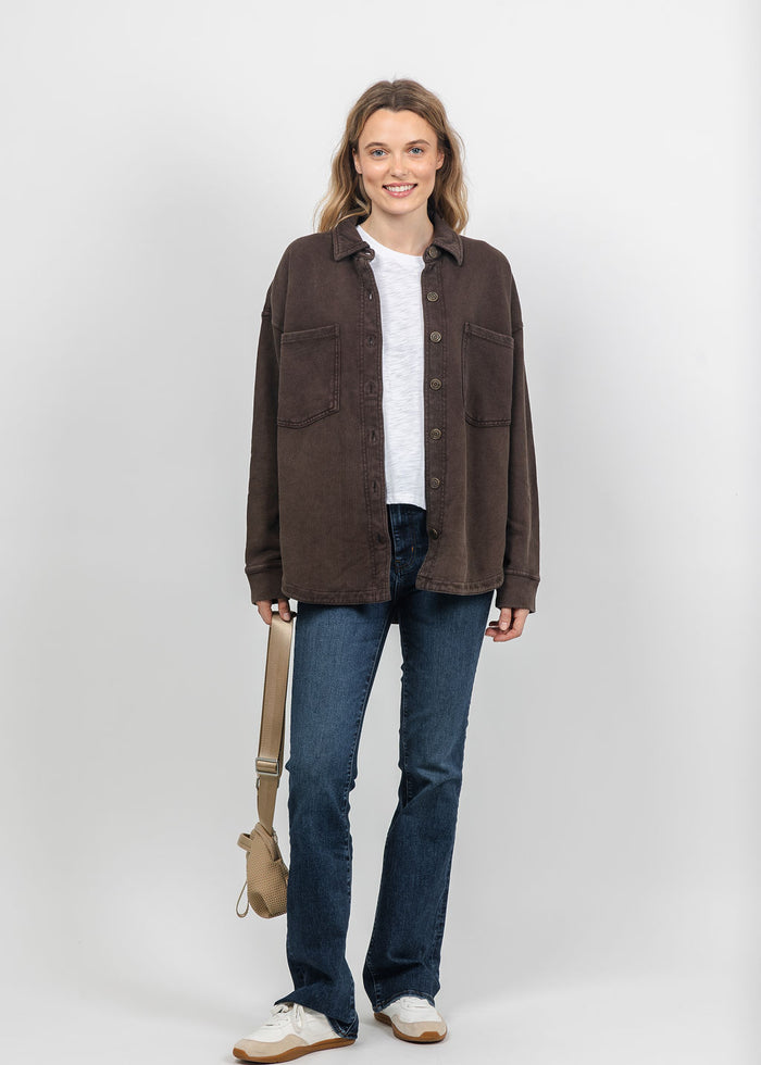 Z Supply All Day Knit Denim Jacket and Hunter Knit Denim Pants in Dark Chocolate available at Barbara Katz