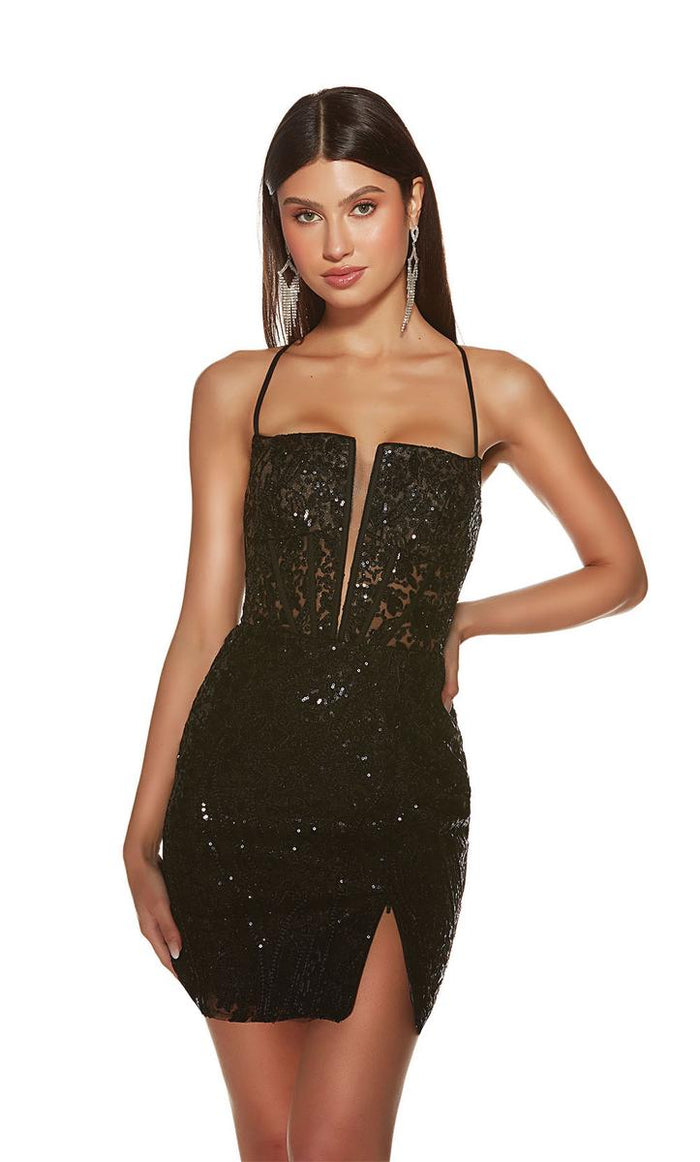 Alyce Paris Plunging Lace Corset HoCo Dress 4813