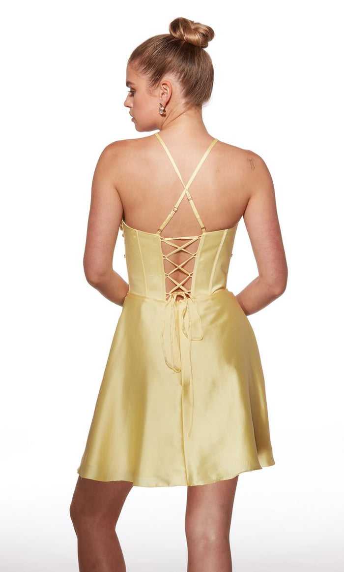 Alyce Paris Ruched V-Neckline Satin Dress 40063