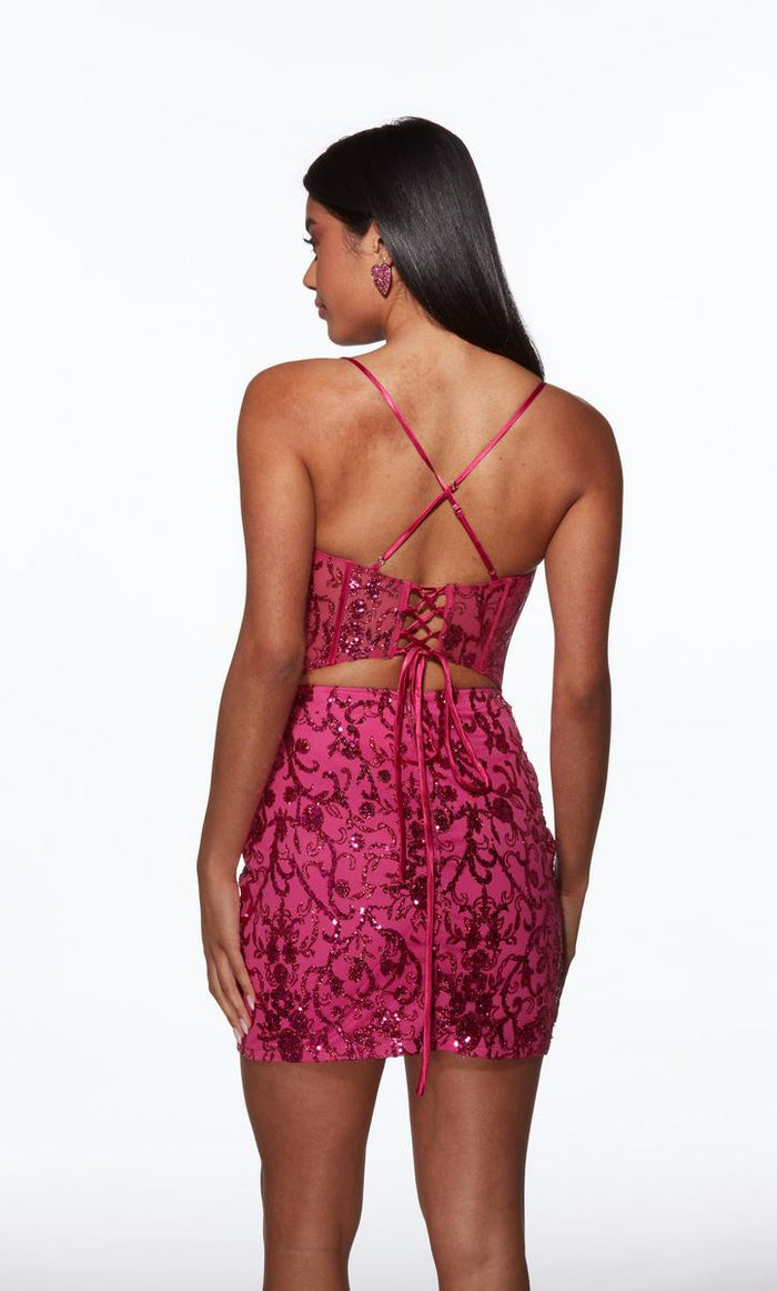 Alyce Paris Sheer Corset Lace-Up Mini Dress 40091