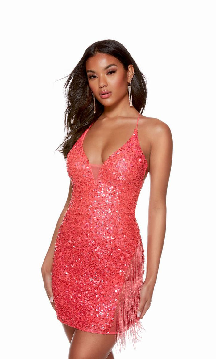 Alyce Paris Side Fringe Sequin Homecoming Dress 4624