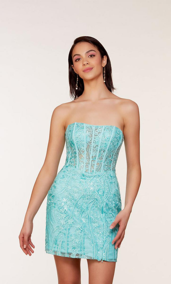 Alyce Paris Strapless Sequin Corset HoCo Dress 4616