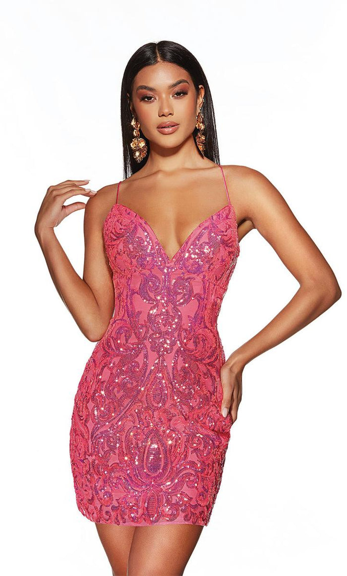 Alyce Paris V-Neck Sequin Homecoming Dress 4900