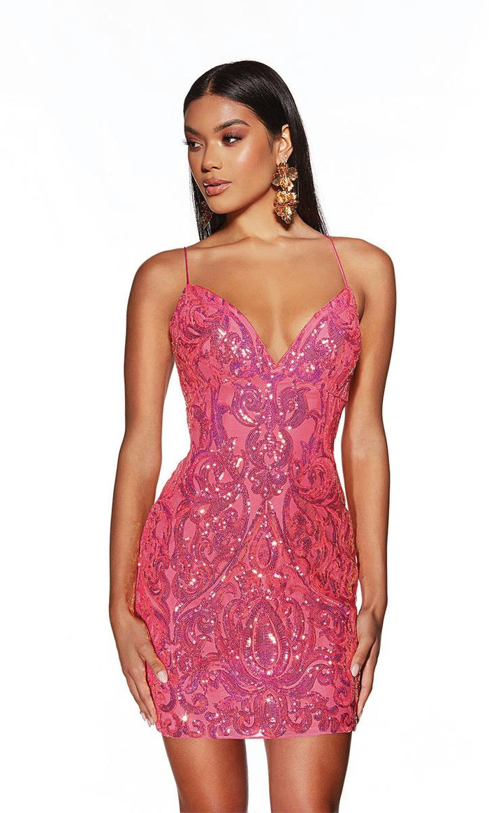 Alyce Paris V-Neck Sequin Homecoming Dress 4900