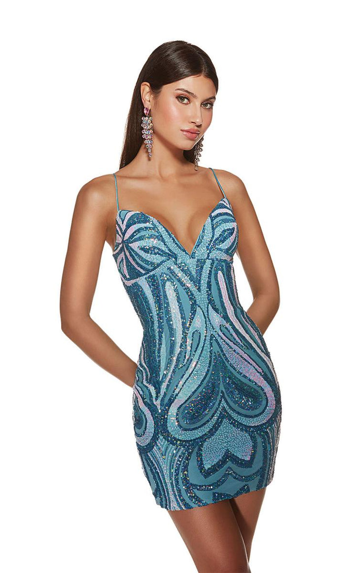 Alyce Paris V-Neck Swirl Homecoming Dress 4899