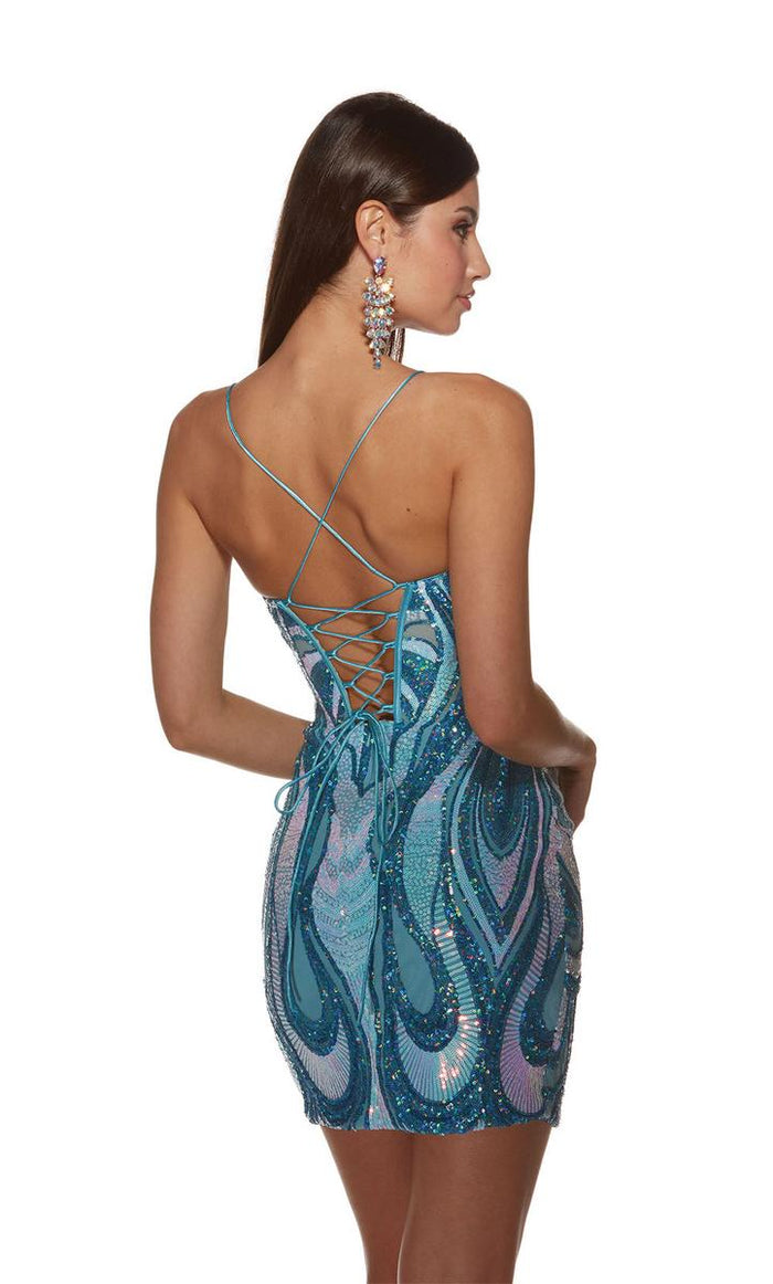 Alyce Paris V-Neck Swirl Homecoming Dress 4899