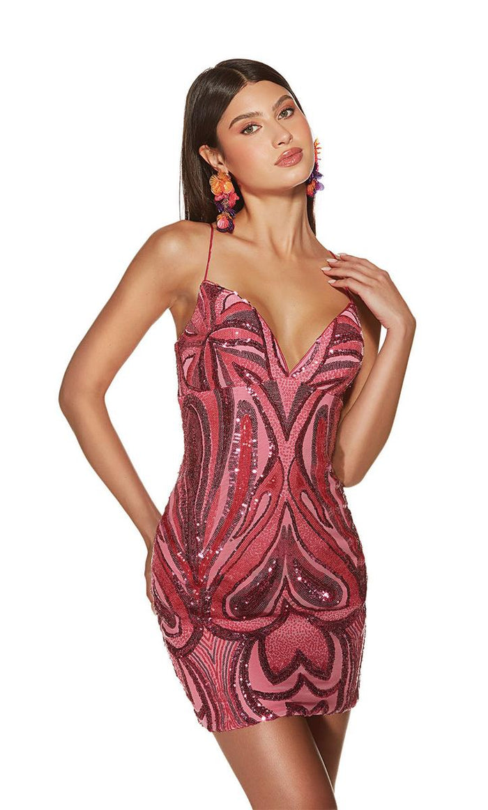 Alyce Paris V-Neck Swirl Homecoming Dress 4899