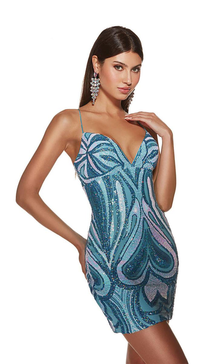 Alyce Paris V-Neck Swirl Homecoming Dress 4899