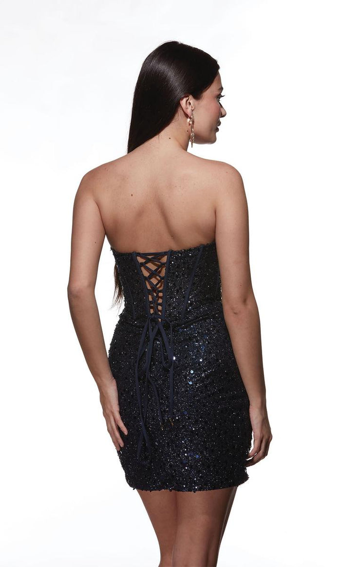 Alyce Plunging Illusion Sequin Homecoming Dress 4827