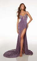Alyce Velvet Sequin Cut Out Prom Dress 61666