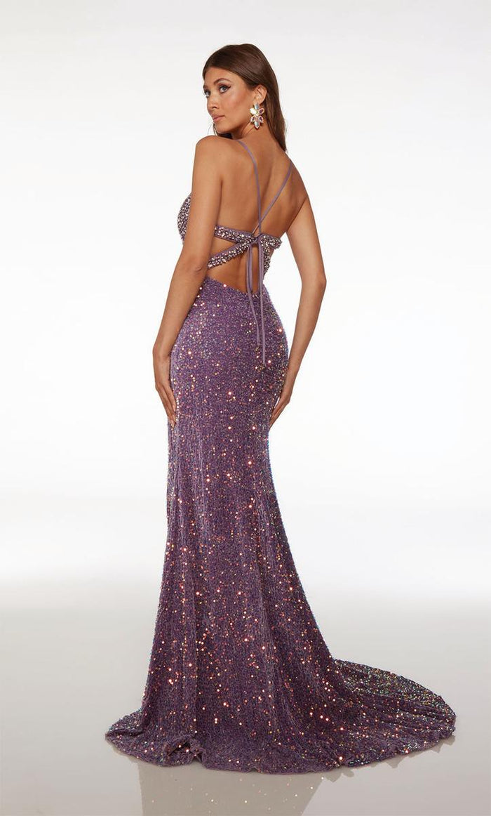 Alyce Velvet Sequin Cut Out Prom Dress 61666