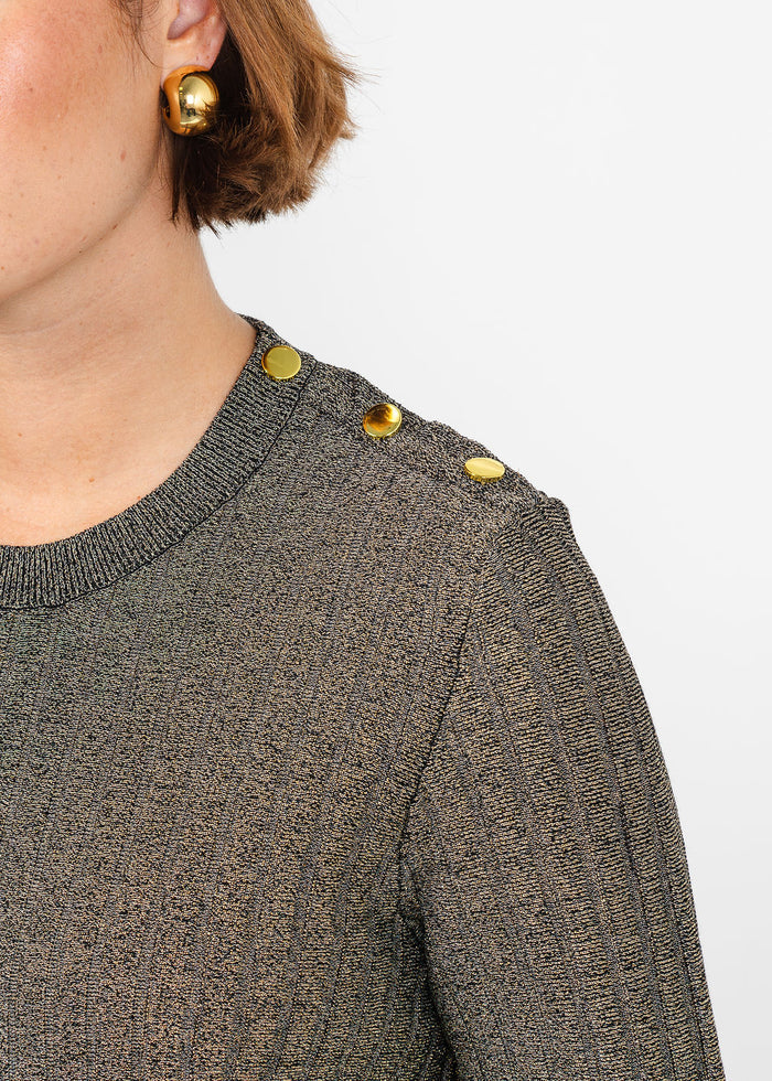 Hinson Wu Amber Shoulder Button Lurex Sweater in Gold available at Barbara Katz