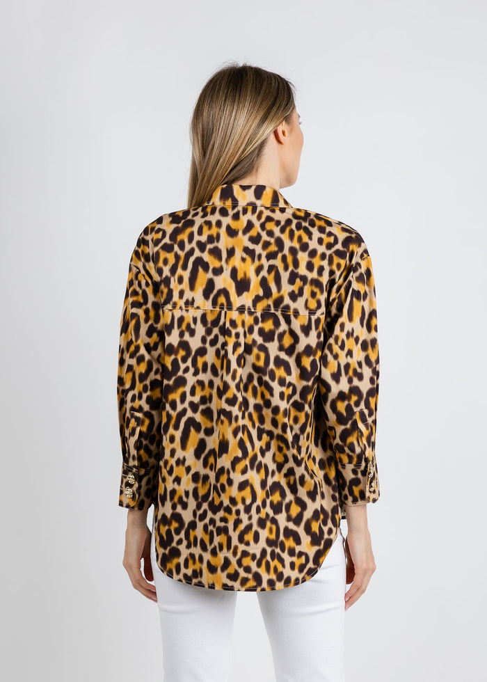 Leo & Ugo Animal Print Gold Button Shirt available at Barbara Katz