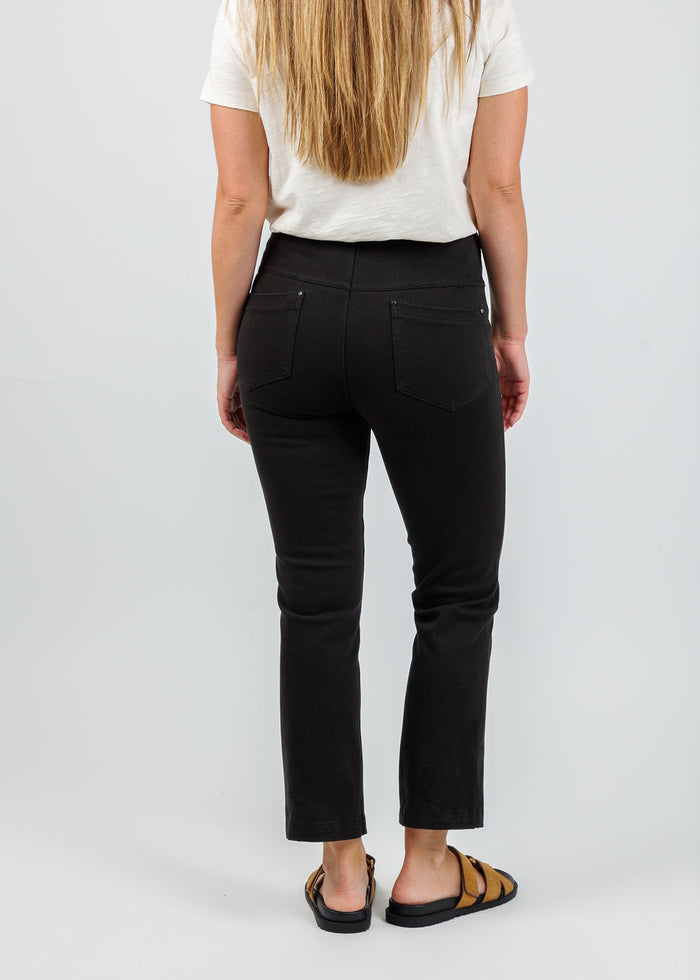 Lysse Ankle Denim Baby Bootcut Pants in Black available at Barbara Katz